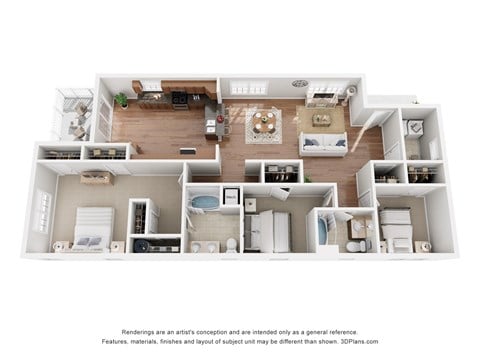 Floor plan for 3 beds, 2 baths, 1650 sqft
